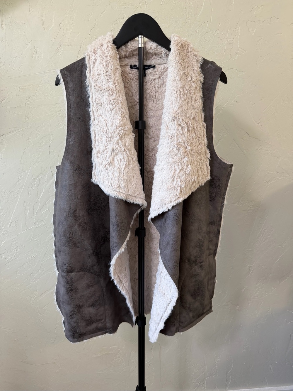 Saks Fifth Avenue Gray Faux-Shearling Vest with Cream Lining